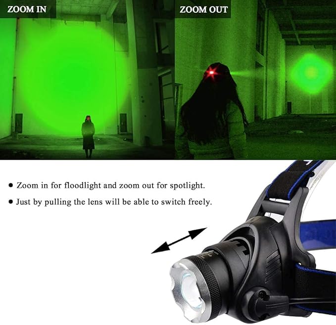 WINDFIRE Green Light Headlamp, Hunting Headlamps Rechargeable, Super Bright LED Zoomable Headlight Motion Sensor for Hog Coyote Varmint