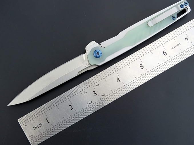 Eafengrow EF942 EDC Folding Knife, D2 Steel Blade Titanium Plating & G10 Handle,Pocket Clip with Frame Lock EDC Pocket Flipper Knife for Camping Hiking Survival Outdoor(Jade)