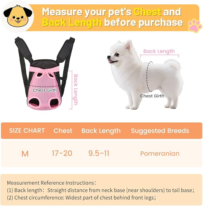 Inspack Dog Backpack Carrier/Cat Carrier, Adjustable Pet Front Carriers Travel Bag for Puppy Medium Dogs, Legs Out, Soft Ventilated Doggie Chest Carry Backpacks for Hiking/Camping, 4-7 lbs, Pink