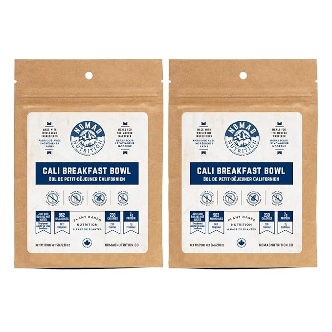 Nomad Nutrition Cali Breakfast Bowl | Instant Freeze Dried Backpacking & Camping Food | Plant-Based, Non-GMO Hiking Meals with High-Energy, Vegan, Gluten-Free | 56g - 2 Pack