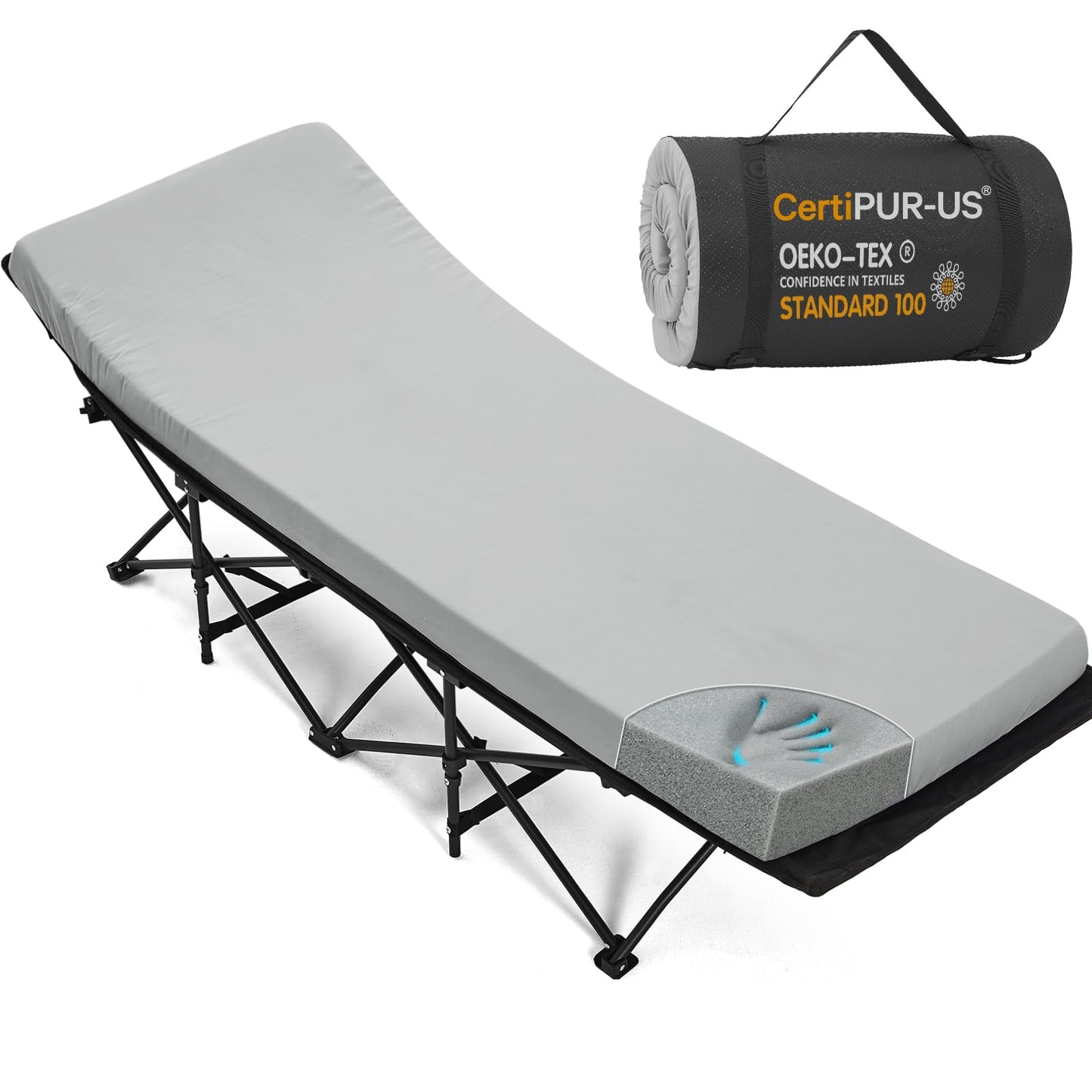 CYMULA Camping Cot Pad 2 Inch Memory Foam, Camping Pad for Folding Cot and Foldable Cot, Portable