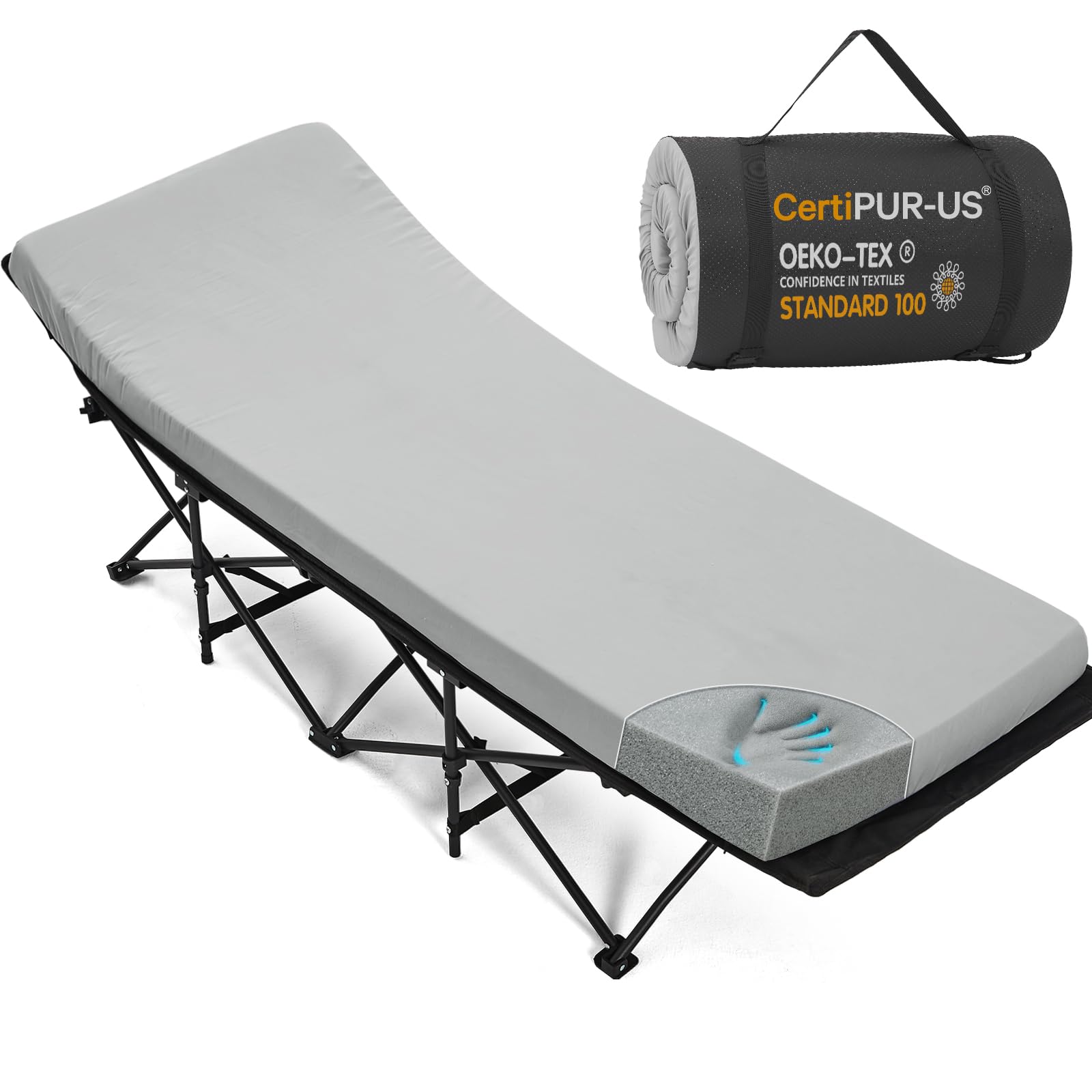 CYMULA Camping Cot Pad 2 Inch Memory Foam, Camping Pad for Folding Cot and Foldable Cot, Portable