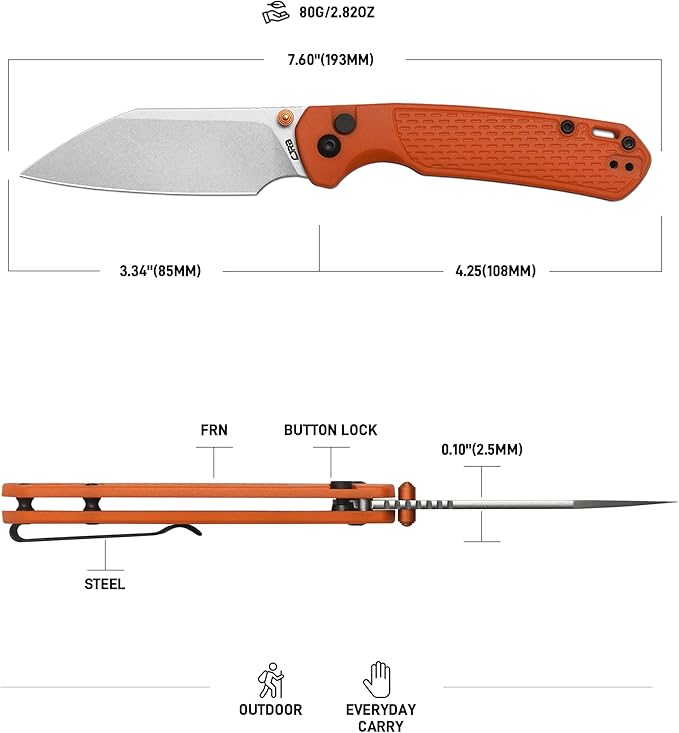 CJRB Pyrite-Light Folding Knife with 3.34'' Upgraded AR-SFII Steel Blade, Sharp Pocket Knives for Camping Survival Hiking, J1945 Orange