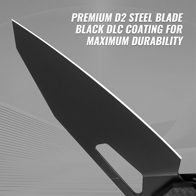 Tarcus Folding Pocket Knife, 3.5" D2 Steel DLC Blade Carbon Fiber Overlay Handle, Lightweight EDC Knife with Crossbar Lock for Men and Women, Ideal for Camping, Hiking, and Survival