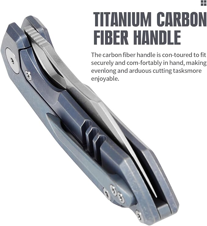 Folding Knife pocket knife EDC Knife With Clip Survival knife Camping knife - M390 Steel Titanium Handle - Outdoor Camping Survival Hunting knife with Sheath (Blue)