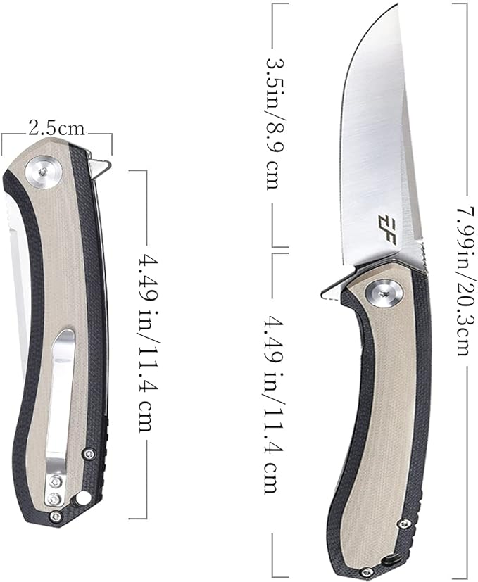 Eafengrow EF947 EDC D2 Folding Knife, G10 Handle Ball Bearing Folder with Locking Liner EDC Flipper Knife with Pocket Camping Hiking Survival Outdoor tool(DESERT)