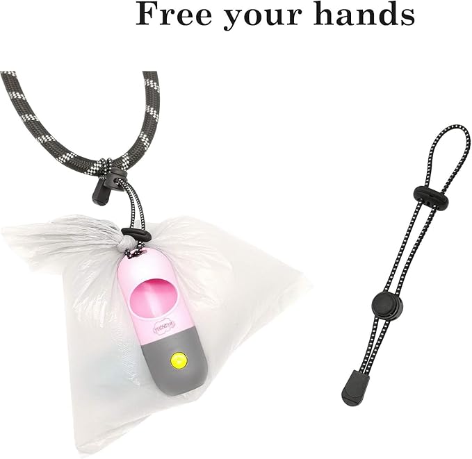 Dog Poop Bags Holder with LED Flashlight|Pet Waste Bags Dispenser for Leash|Doggie Potty Bags Container with Leak-proof Pet Trash Bags and Accessories (2 Holders 30 Bags, Pink)