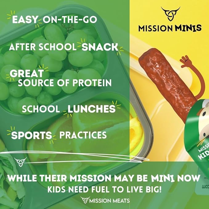 Mission Meats Kids Beef Sticks ??100% Grass Fed & Pasture Raised, Healthy Snacks for Kids, Sugar Free Protein, Gluten & Nut Free, Individually Wrapped, Mini 0.5oz 24ct Bag (Pack of 2)