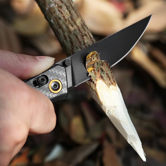 Camping Folding Knife Folding Tactical Knife Pocket Knifes 3.34" D2 Steel Blade Carbon Fiber Handle Axis Lock Cool Gifts for Men & Women