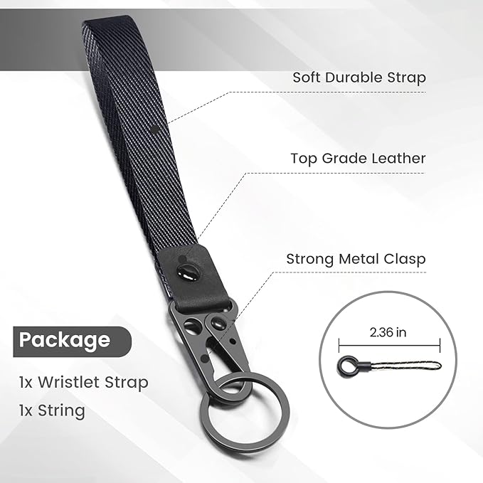 ABLAZE Wristlet Strap for Keys, Hand Wrist Lanyard Durable Key Chain Wristlet Lanyard for Men and Women (Black)