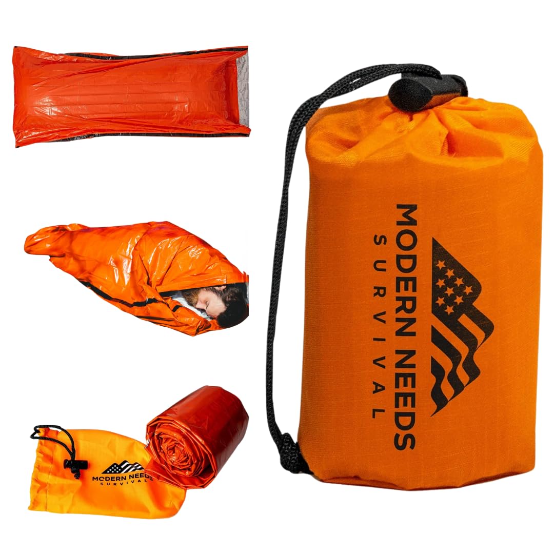 MODERN NEEDS Emergency Sleeping Bag Survival – Thermal Blanket & Bivy Sack | Emergency Bivy &