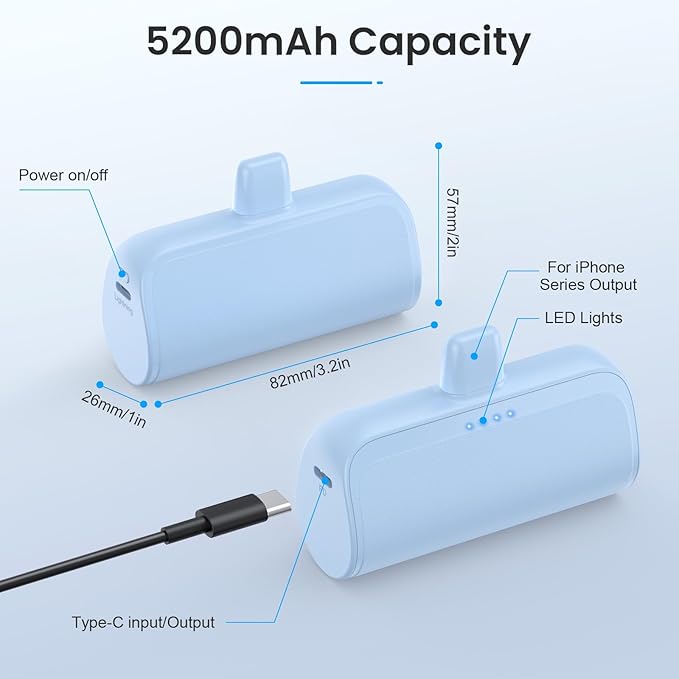 [2 Pack]Mini Portable Charger for iPhone,5200mAh Ultra-Compact Fast Charging Power Bank Cordless Cute Small Battery Pack Compatible with iPhone 14/14 Pro Max/13/12/11/XR/8/7/6(Light Blue+Light Green)