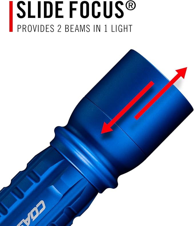 Coast XP11R 2600 Lumen USB-C Rechargeable LED Flashlight with Slide Focus®?¯and Pure Beam® Focusing Optic, 4 Light Modes, Blue