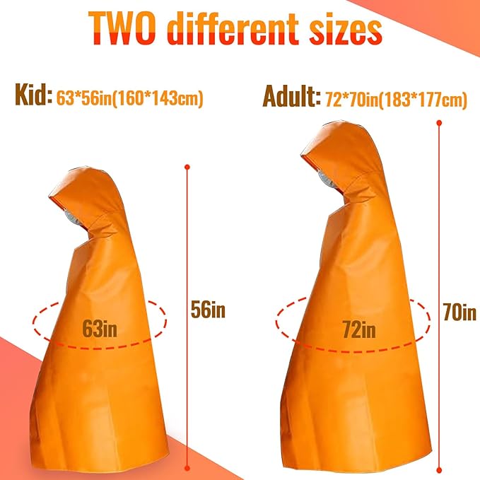 MDH Upgrade Fireproof Emergency Escape Cape - Fireproof Cloak Fiberglass & Silicone Coated Cloth - Flame Retardant Blanket for Household, Office Home- CE-Certified Fire Safety Gear (Kid: 63*59inches)
