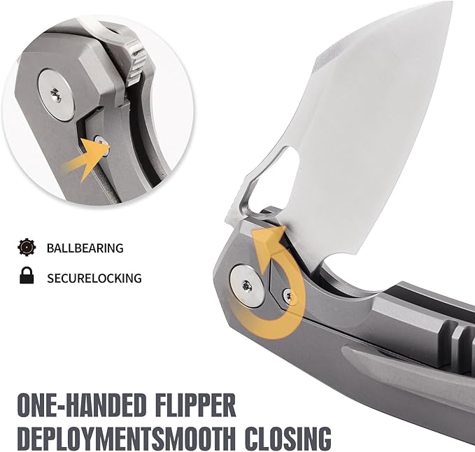 Folding Knife pocket knife EDC Knife With Clip Survival knife Camping knife - M390 Steel Titanium Handle - Outdoor Camping Hiking Survival Hunting knife with Sheath Gifts For Men (Grey)