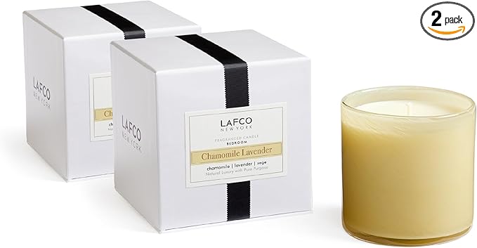 LAFCO New York Signature Candle, Chamomile Lavender - 15.5 oz, 2 Pack - 90-Hour Burn Time - Reusable, Hand Blown Glass Vessel - Made in The USA