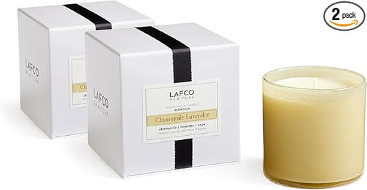 LAFCO New York Signature Candle, Chamomile Lavender - 15.5 oz, 2 Pack - 90-Hour Burn Time - Reusable, Hand Blown Glass Vessel - Made in The USA