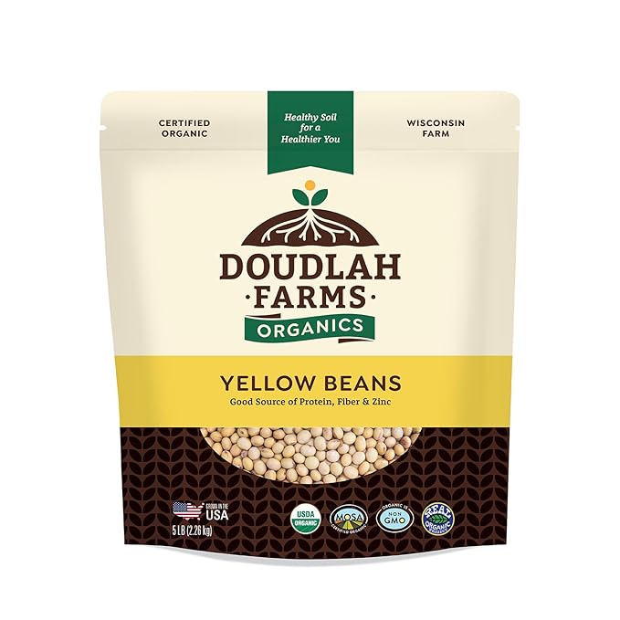 Organic Yellow Canary Beans 5 lb - Non-GMO, USDA Organic, Tested Clean Certified, Vegan - Rich in Fiber & Protein for Soups, Burritos, Salads, & Chili - Grown in the USA, Farmed On Regenerative Soil by Doudlah Farms