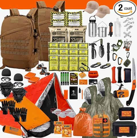 72 Hour Survival Kit - 291 Pieces Survival Gear and Supplies - 45L Go Bag Emergency Backpack, First Aid, Water Filter, Tools, Tent, Camping Essentials, Emergency Preparedness - The Alpha