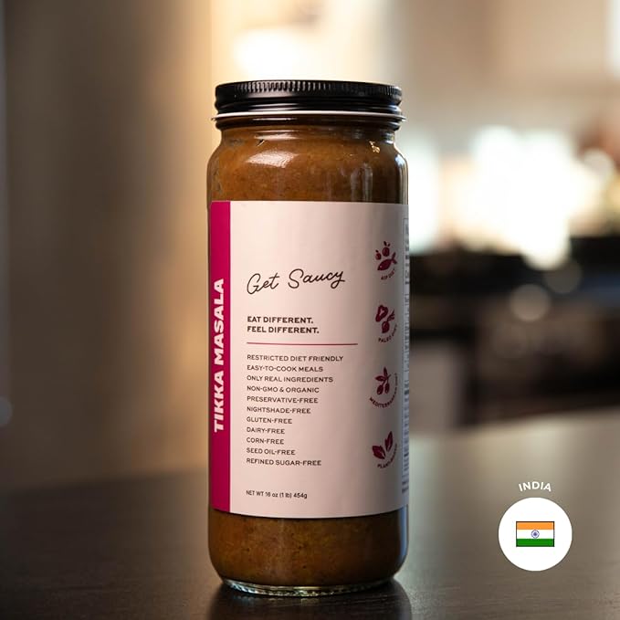 Get Saucy Tikka Masala Sauce - Gluten-Free, Dairy-Free, Corn-Free, Seed Oil-Free, Refined Sugar-Free, Nightshade-Free, Organic, Non-GMO, Preservative-Free, Healthy & Easy Meal (1 Pack, 16oz)