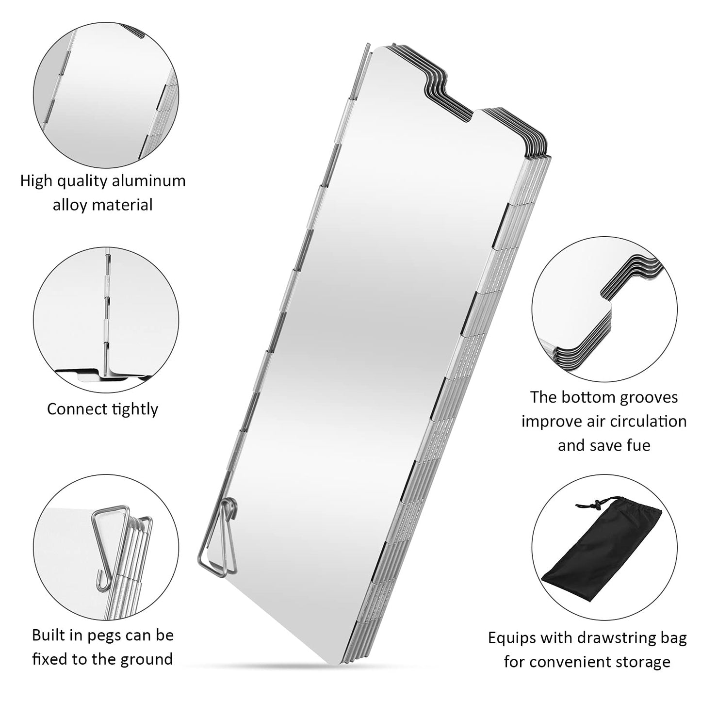 Folding Camping Stove Windscreen 12 Plates Aluminum Camping Stove Windshield with Carrying Bag