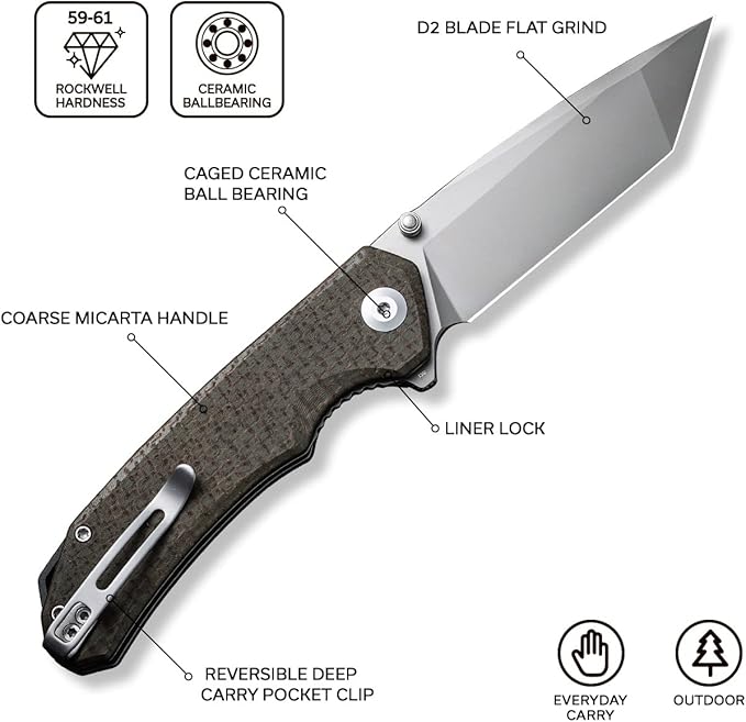CIVIVI Brazen Pocket Knife,3.5-Inch Folding Knife Tanto D2 Blade,Micarta Outdoor Camping Hiking Knife with Thumb Studs and Flipper Opener,Unique Tool Gift for EDC Men Women C2023F