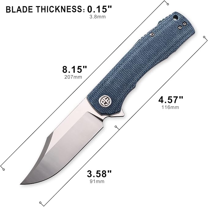 Petrified fish PFP03 Victor,3.58" K110 Satin Blade,140g Micarta Handel Flipper Liner lock Folding knife (Blue Satin)