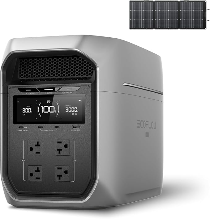 EF ECOFLOW Portable Power Station DELTA 3 Max Plus, 2048Wh LiFePO4 Battery, Solar Generator (Solar Panel Optional), 3000W Max Output, Fast 0??0% Recharge in 64mins, Reliable Home Backup & RV Camping