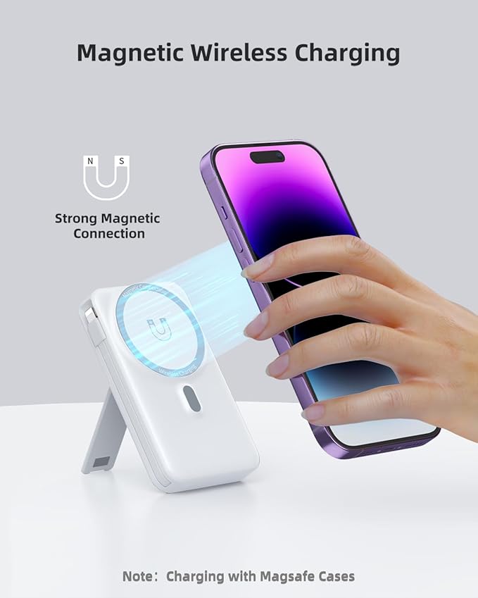 for Magsafe Battery Pack 10000mAh Magnetic Power Bank, 22.5W PD 3.0+QC 4.0 Super Charging Wireless Portable Charger, Built-in Cables &AC Wall Plug &Stand &LED Display for iPhone 17/16/15/14/13 Series