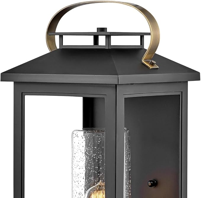 Hinkley Atwater Medium Wall Mount Outdoor Lantern - Clear Seedy Glass, Composite, Anti-Fade, LED Included - Black Finish