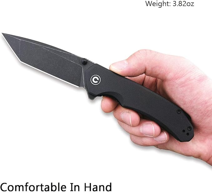 CIVIVI Brazen Folding Pocket Knife,3.5-Inch Tanto D2 Plain Blade,G-10 Outdoor Camping Hiking Knife with Thumb Studs and Flipper opener,Unique Tool Gift for EDC Men Women C2023C (Black)
