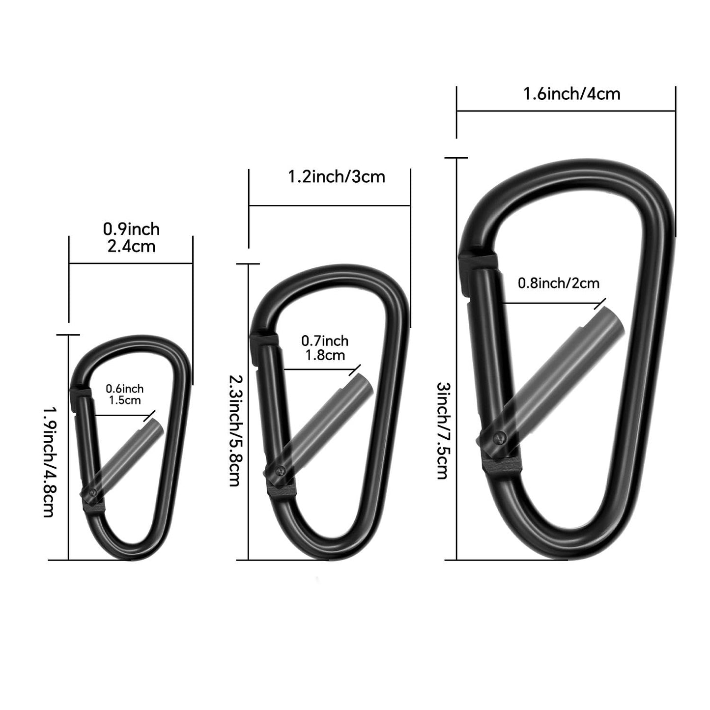 Small Carabiner Clip 6PCS Black Carabiner Keychain Mini 2 inch Large 3 inch Heavy Duty Caribeaner