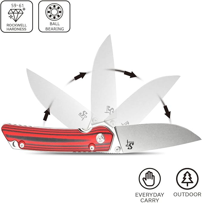 Sitivien ST128 Folding Knife,D2 Blade G10 Handle Safety Liner Lock EDC Tool Knife for Outdoor Hiking Camping-Red