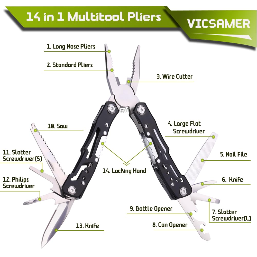 Samest 14 in 1 Multitool Pliers with Safety Lock, Professional Stainless Steel Pocket Knife