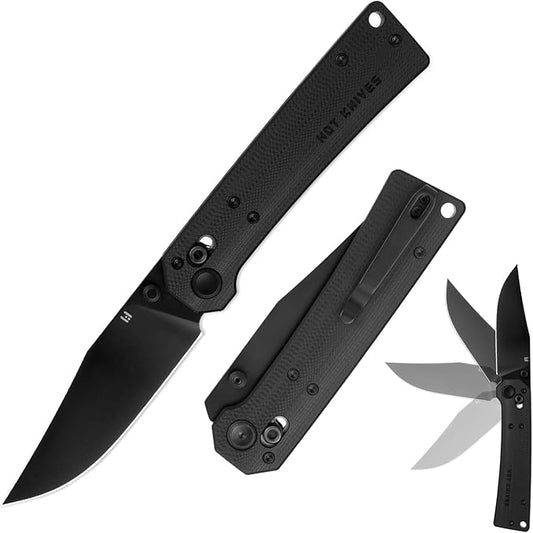Pathwright Folding Knife, 3.54" Swedish 14C28N Blade G10 Handle with Crossbar Lock Pocket Knife with Pocket Clip for Camping Survival Hiking EDC Knives for Men Women Black