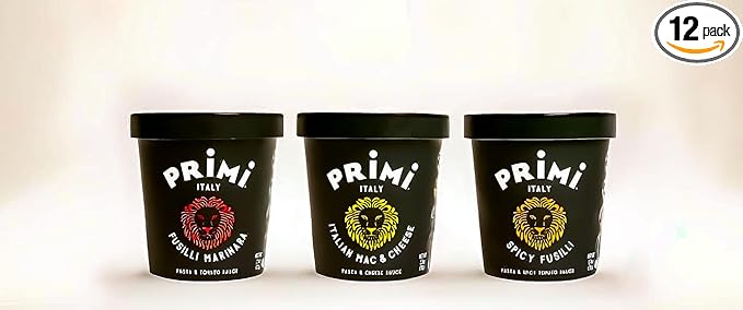 Primi Pasta Cup with Fusilli, Made In Italy, 100% Natural, Just Add Water, Microwavable, Ready in 3 Minutes (12 Pack, Variety)