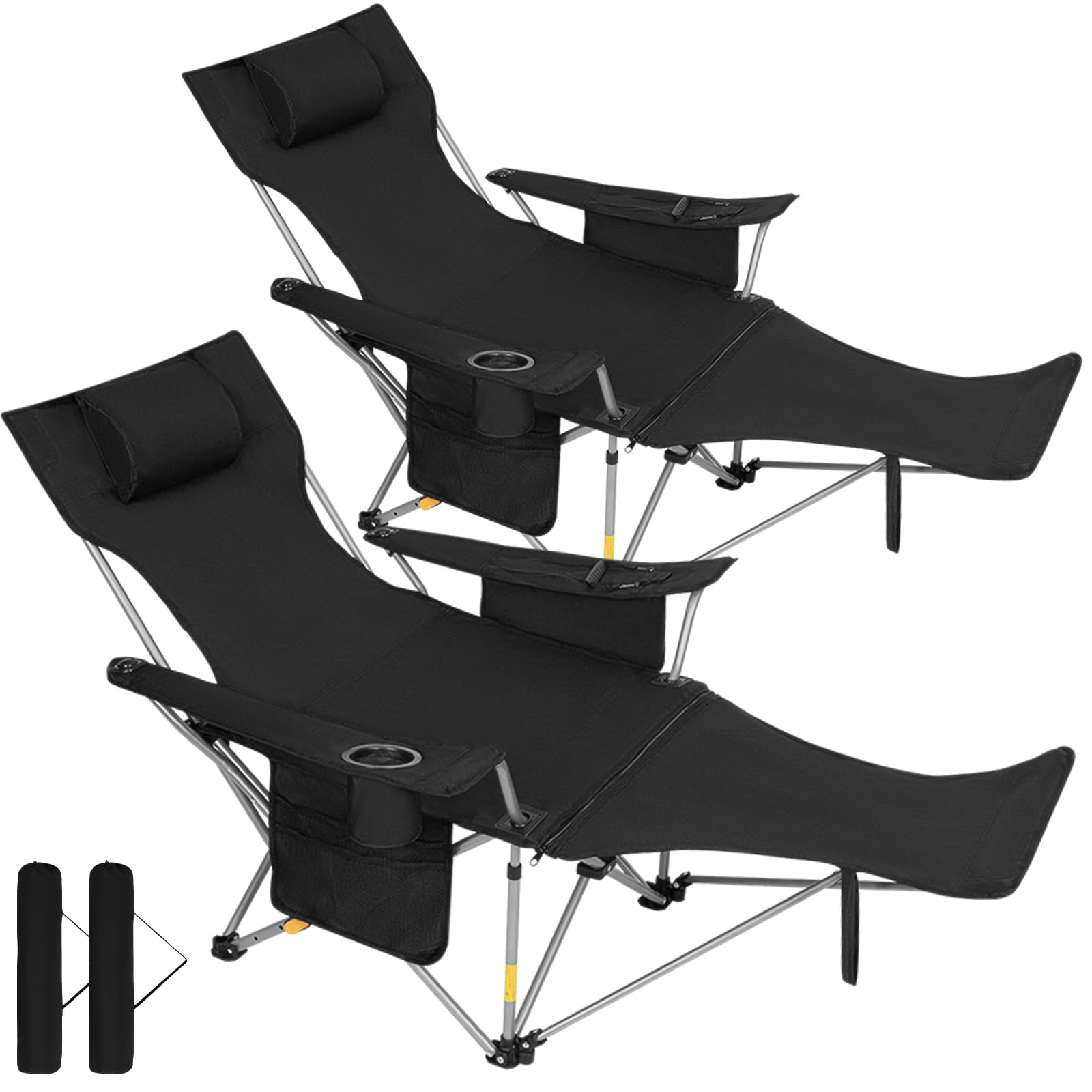 Romswi 2Pack 4-Position Reclining Camping Chair with Removable Footrest, 2-in-1 Adjustable Portable