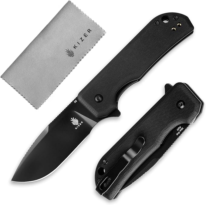 Kizer Nice Guy Pocket Folding Knife, 2.84??D2 Steel Blade knives, G10 Handle Small EDC Knife, Liner Lock Flipper Knives for Men Women, Sharp Camping Hiking Hunting Survival Knives V3011M1