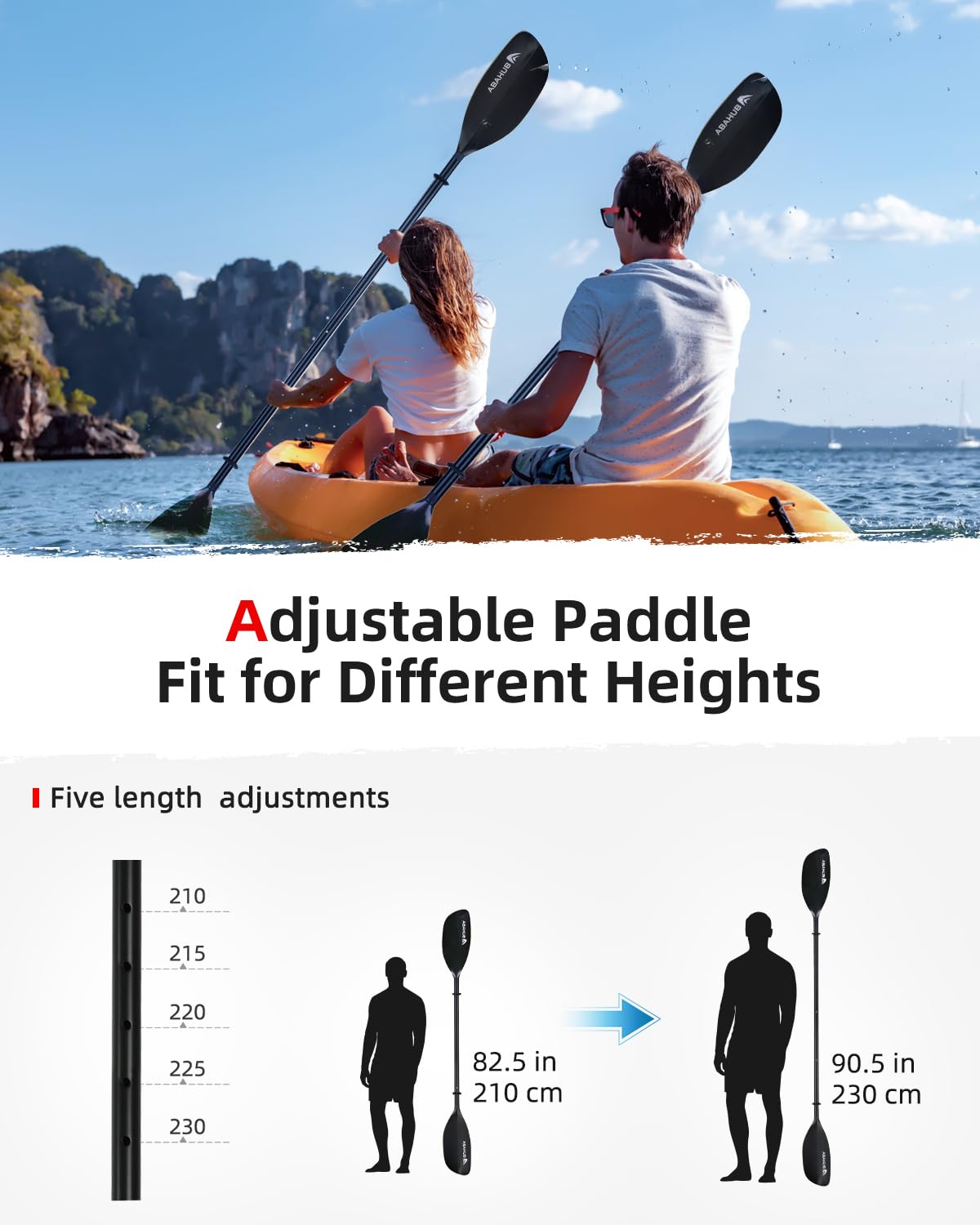 Abahub 210-230cm Adjustable Kayak Paddle for Kayak,Boating,Black