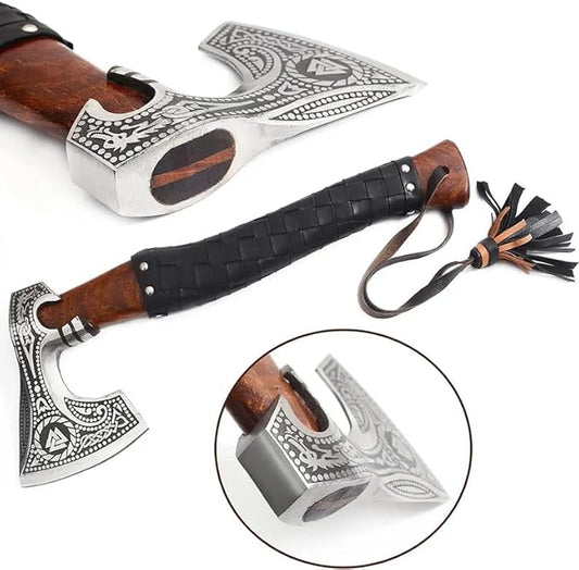 Handmade 17" Viking Axe with Sheath - Norse Medieval Axe | Nordic Style Hatchet | Decorative Collectible | Viking Gift for him | Birthday Anniversary Christmas (EBX-02)