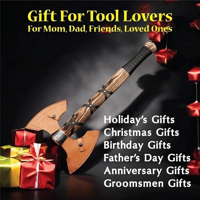 Viking Axe of Ragnar Lothbrok Norse Hunting Axes Sharp Blade Hunting Axe, High Carbon Steel Blade with Rose Wood Handle Camping Axes Viking Hatchet Gift for Dad (Double Head Axe)