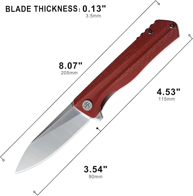 Petrified fish PF818 Folding Knife,3.54" D2 Steel Satin Blade,104g Micarta Handle Pocket Folding knife (Red, Micarta)