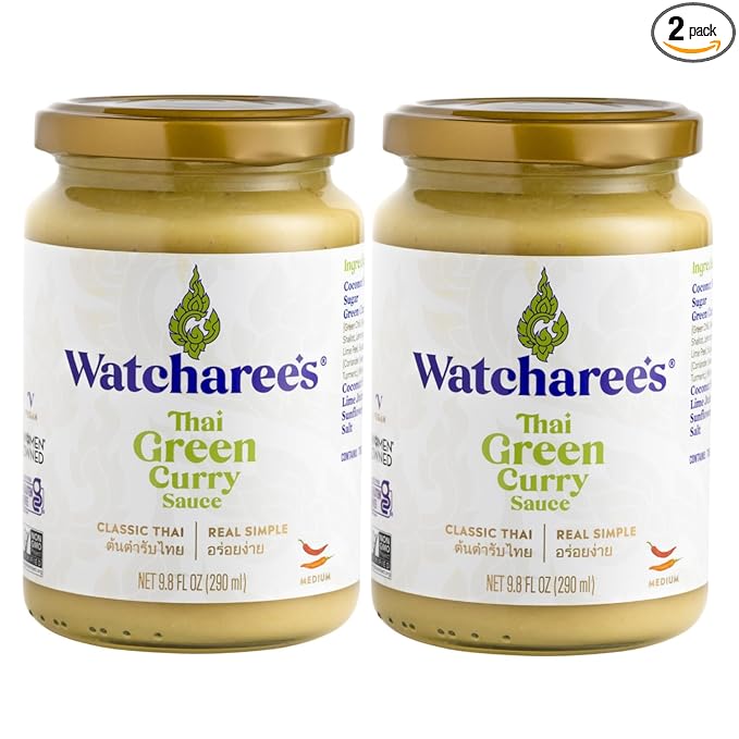 Watcharee's Thai Curry Simmer Sauces - Green Curry | Authentic Thai Recipe, Vegan, Non-GMO, Gluten-Free - Pack of 2 (9.8 fl oz Each)