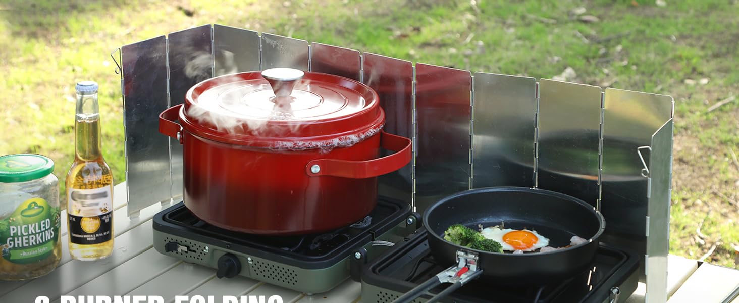 REDCAMP Folding Outdoor Stove Windscreen, 12 Plates Aluminum Camping Stove Windshield with Carrying