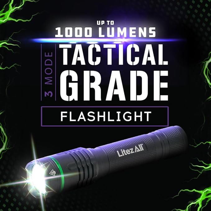 LitezAll 1000 Lumen Thin Rechargeable Tactical Flashlight, Slim Compact LED Flashlight with USB Charging, High-Power Pocket Light for EDC, Work, Camping, and Emergency Use