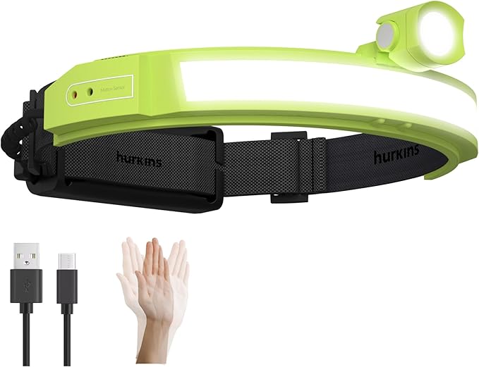 Ultima 2025 New 230° Wide Beam Headlamp ??1600 Lumens, 330ft Long-Range Spot, 5000mAh USB-C Rechargeable Battery, Motion Sensor, Waterproof LED Headlamp for Camping, Work, Running (Neon Green)