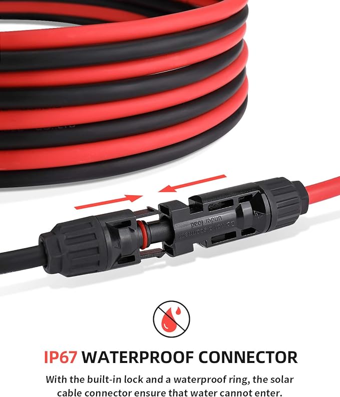 BougeRV 100Feet 10AWG Solar Extension Cable with Female and Male Connector with Extra Pair of Connectors Solar Panel Adaptor Kit Tool (100FT Red + 100FT Black)