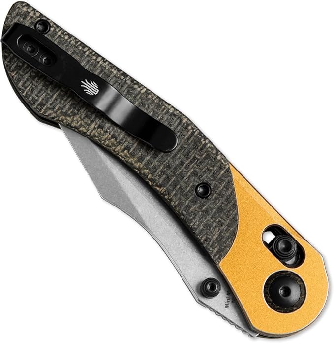 Kizer Mini Mystic Pocket Knife, 3.2" Nitro-V Blade EDC Knife with Black Burlap Micarta and Yellow Aluminum Handle, Small Hunting Camping Survival Knives with Clutch Lock & Thumb Stud Opener, V3636A2