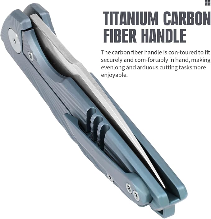 Folding Knife pocket knife EDC Knife With Clip Survival knife Hunting knife - M390 Steel Titanium Handle - Outdoor Hunting Survival Camping knife with Sheath (Blue)