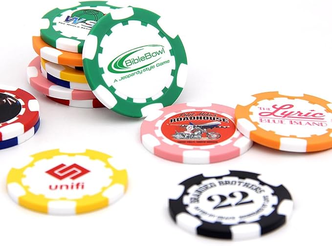 40mm Custom Poker Chips with Your Text,Logo or Design for Weddings, Anniversaries, Parties, Corporate Events and Fundraisers,100 Full Color 11.5 Gram Casino Sized Poker Chips